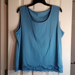 Coldwater Creek Blue Lace Trim Tank XL